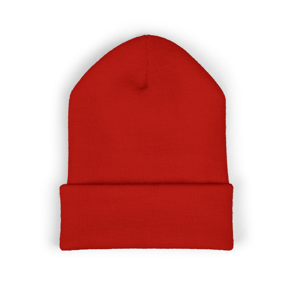 Red beanie hat on a white background