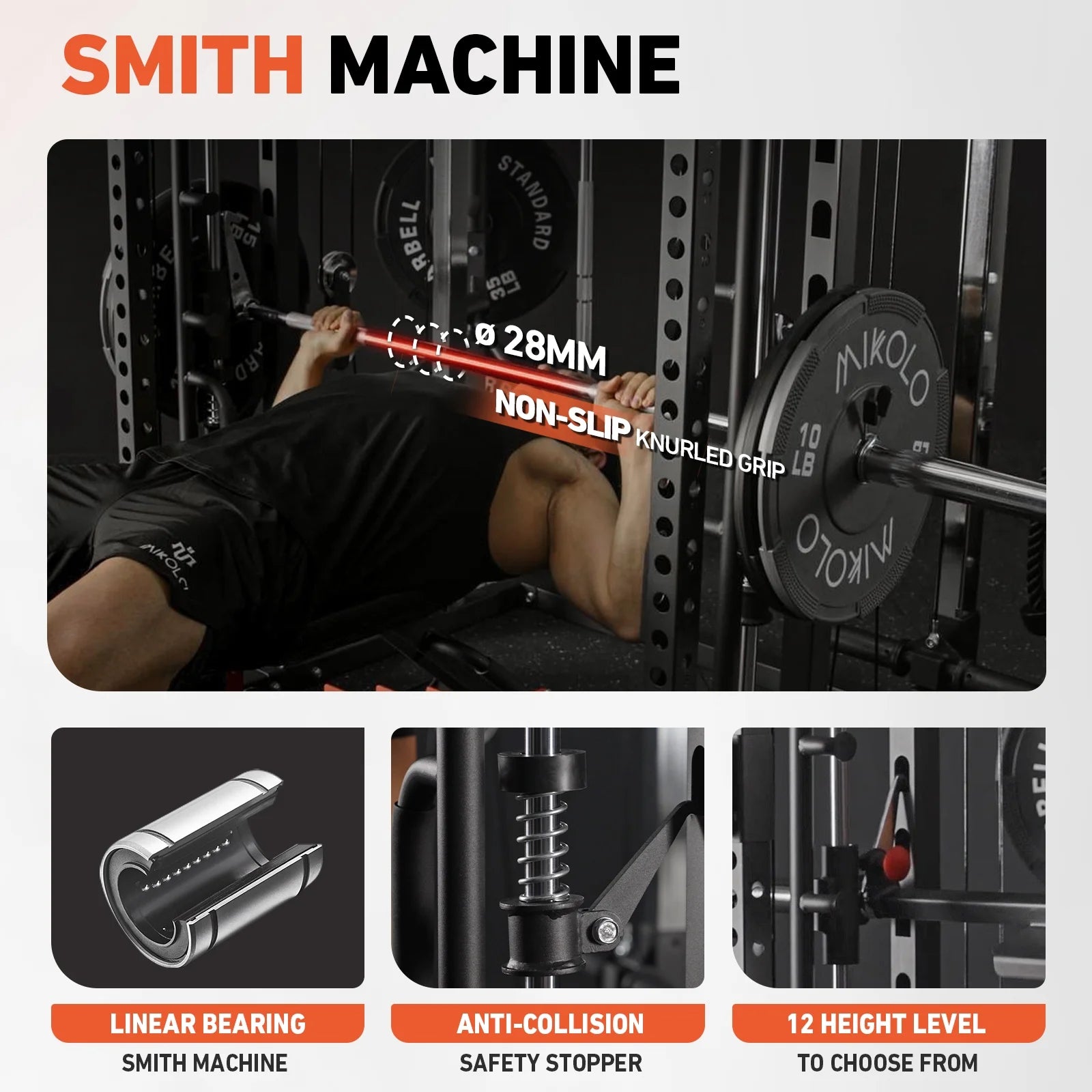 Smith Machine, All-In-One Power Rack Cage with Vertical Leg Press, 2000LBS Power Cage Squat Rack with Smith Bar, Dual Pulley Cable Crossover System for Home Gym with Weight Bench