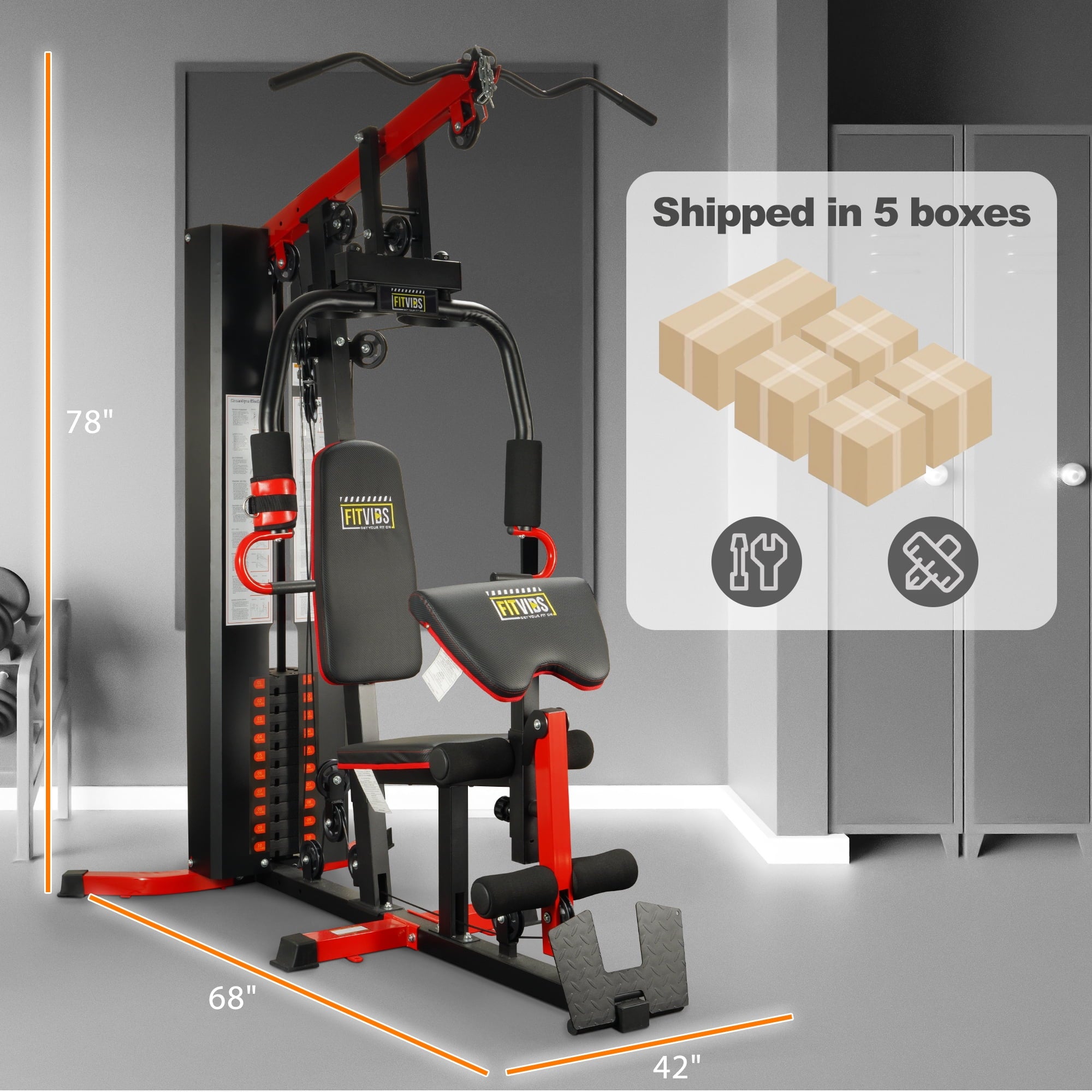 LX750 Multifunctional Full Home Gym System Workout Station with 122.5 Lbs Weight Stack, One Station, Comes with Installation Instruction Video, Ships in 5 Boxes