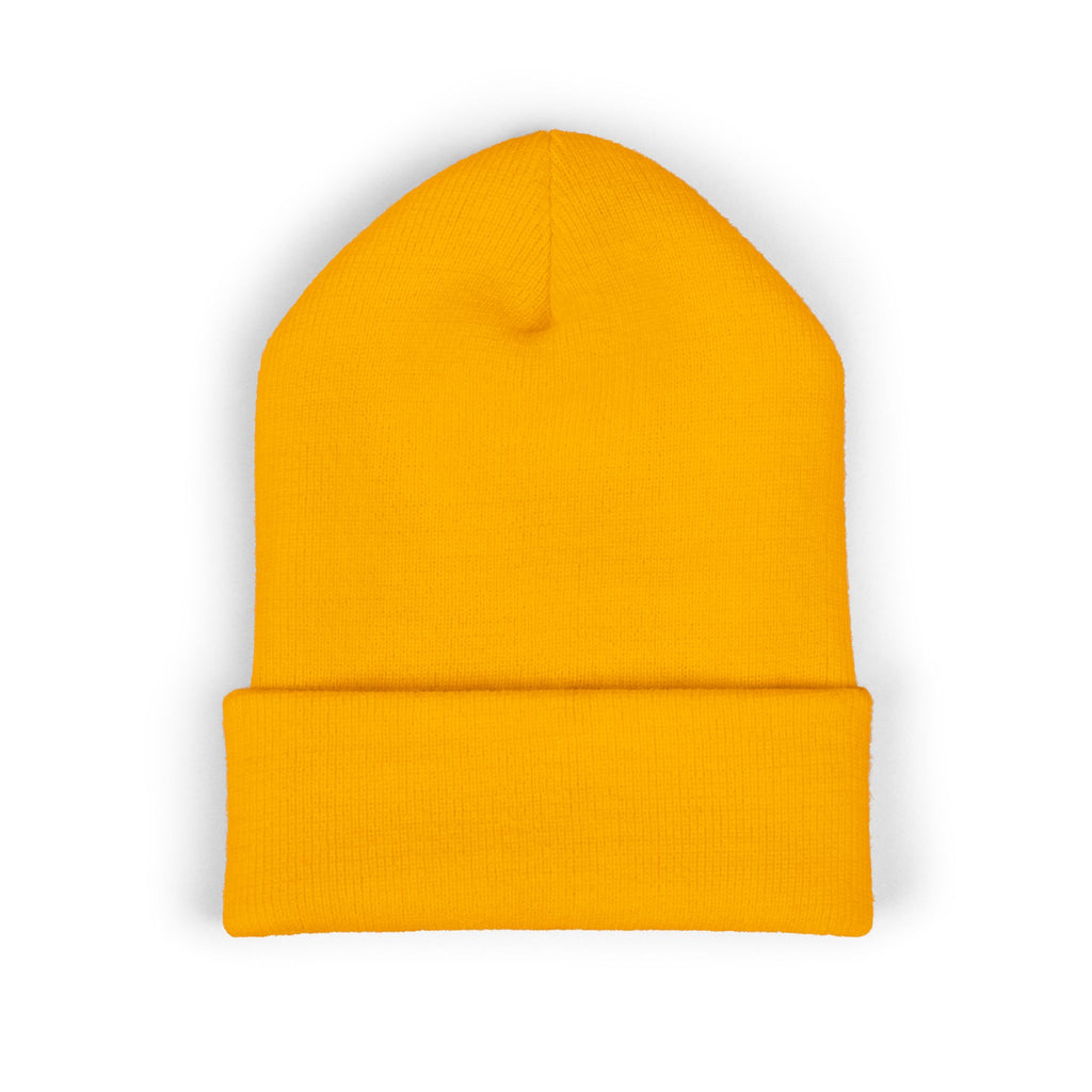 Yellow beanie hat on a white background