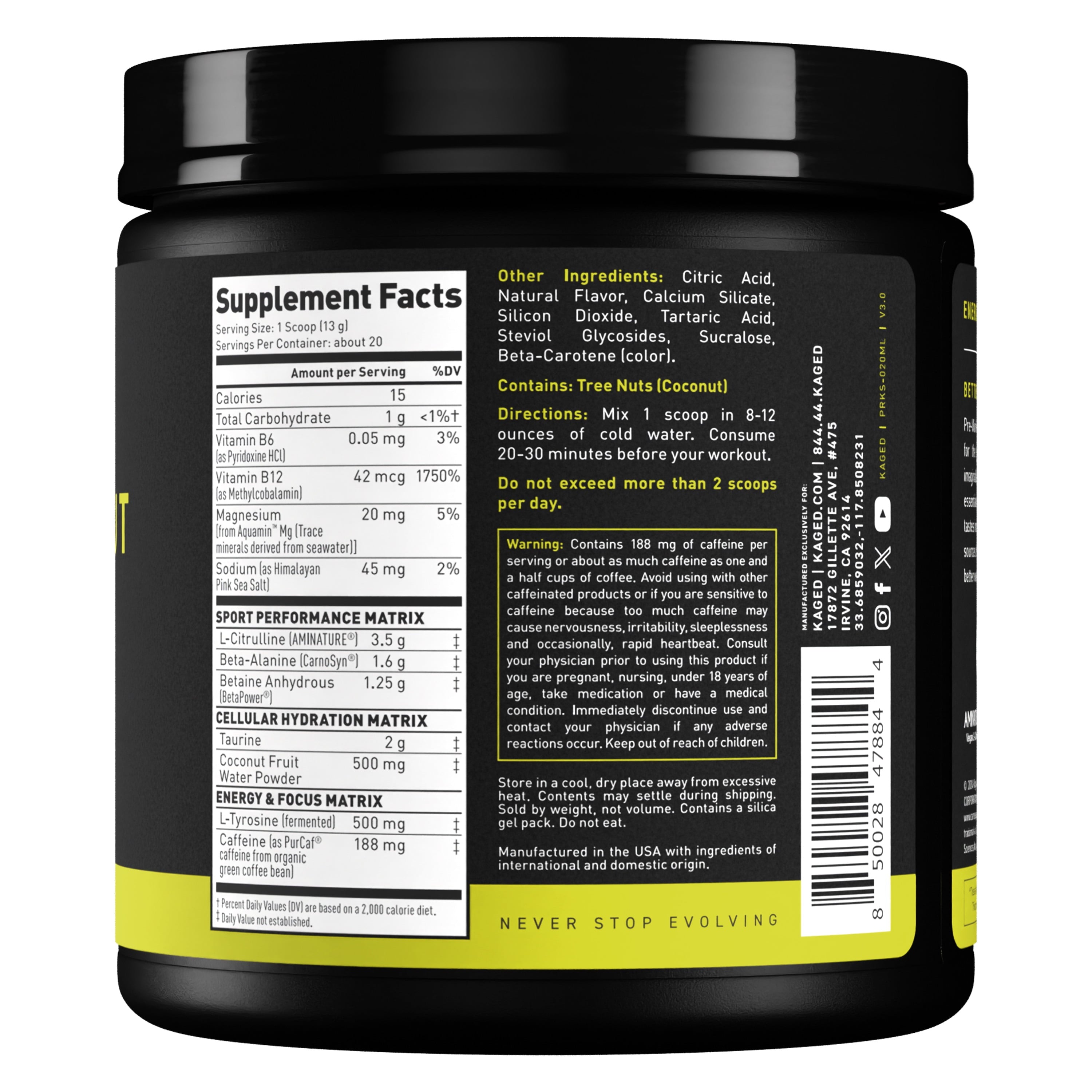 Pre- Sport Pre-Workout for Men and Women, Increase Energy, Focus, Hydration, and Endurance, Organic Caffeine, Plant Based Citrulline